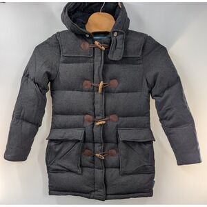 Penfield Mens Small‎ Wool Blend Jacket Zip Toggle Down Feather Gray Hood Puffer